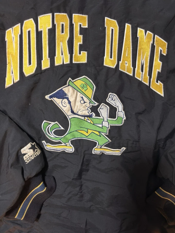Vintage NOTRE DAME Jacket Adult XL STARTER 90s Hooded Puffer Korea Made - Image 2 of 4