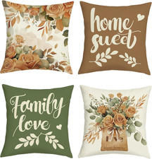Farmhouse Vintage Flower Throw Pillow Covers 20x20 Inch Set of 4 Floral Eucalypt
