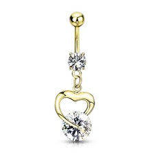 Heart Gem Dangle Belly Button Ring 14G 316L Surgical Steel