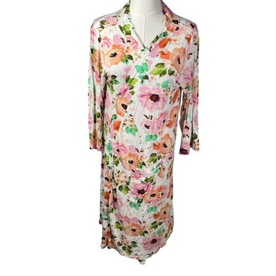 Posh Peanut Floral Viscose Bamboo Wrap Robe Pink Garden Print Large No Belt