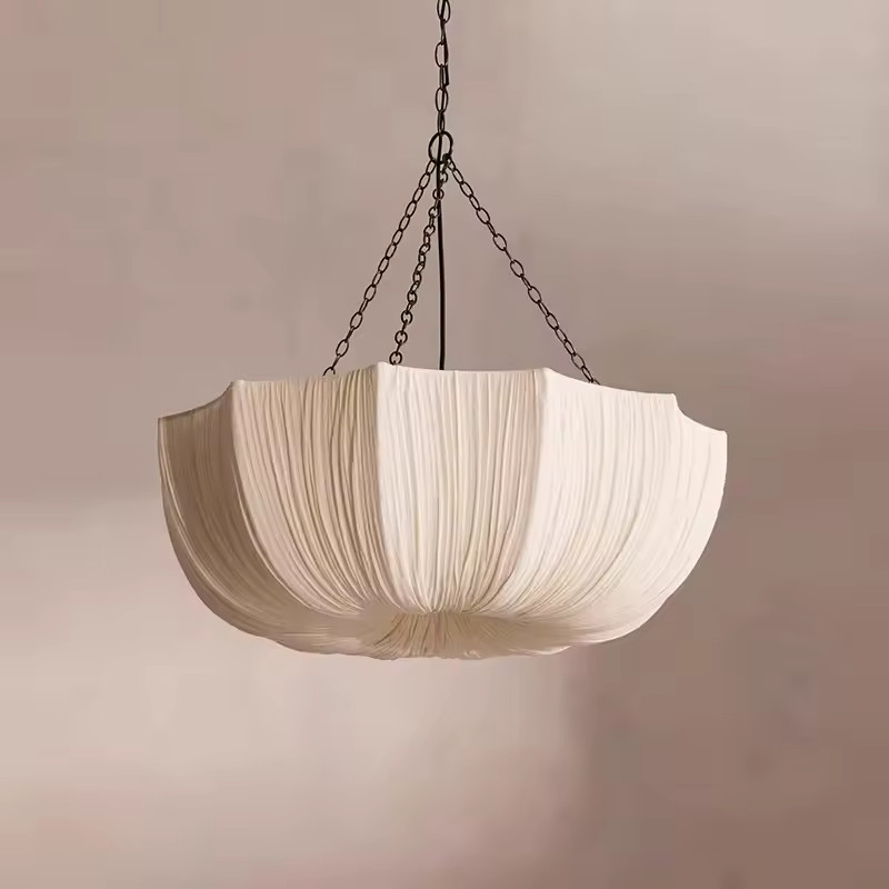 Suspension wabi-sabi tissu lustre rétro LED salle à manger design japonais