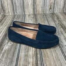 Vionic Debbie Shoes Womens 8.5 Wide Loafers Flats Blue Suede Leather Moccasins