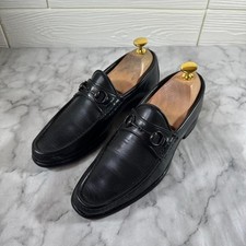 GUCCI Men's Leather Loafers Black 24cm US 6.0 Horsebit Dress Shoes