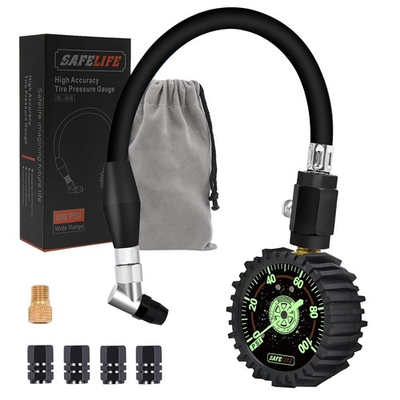 #ad SAFELIFE Tire Pressure Gauge 100 PSILarge Glow Dial amp; 45° Angle Chuck Accurat $26.98