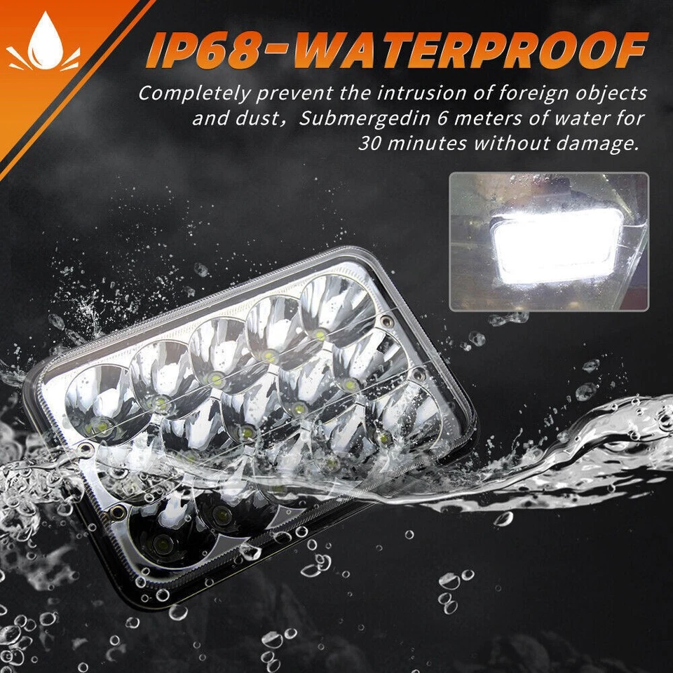 4PCS For Cadillac Eldorado 1975-1985 Ford Mustang 4x6 LED Headlights Hi-Lo Beam - Image 2 of 4