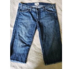 Current/Elliott Denim Jean Shorts Frayed Hem Bermuda Blue Women's Size 28