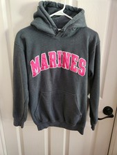 Marines USMC Hoodie Sweatshirt Small Front Pocket Oarsmen Gray