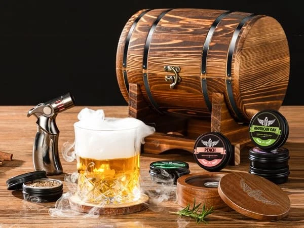 Kit ahumador de whisky con barril de exhibición de madera, ahumador de cóctel recargable K... Foto 2 de 4