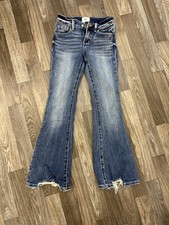 BKE Girls Sz8 Blue Denim Flared Jeans Adjustable Waist