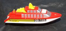 ONE PLASTIC RED, WHITE, AND YELLOW WINDUP BOAT EMERGENCY 03 FIRE