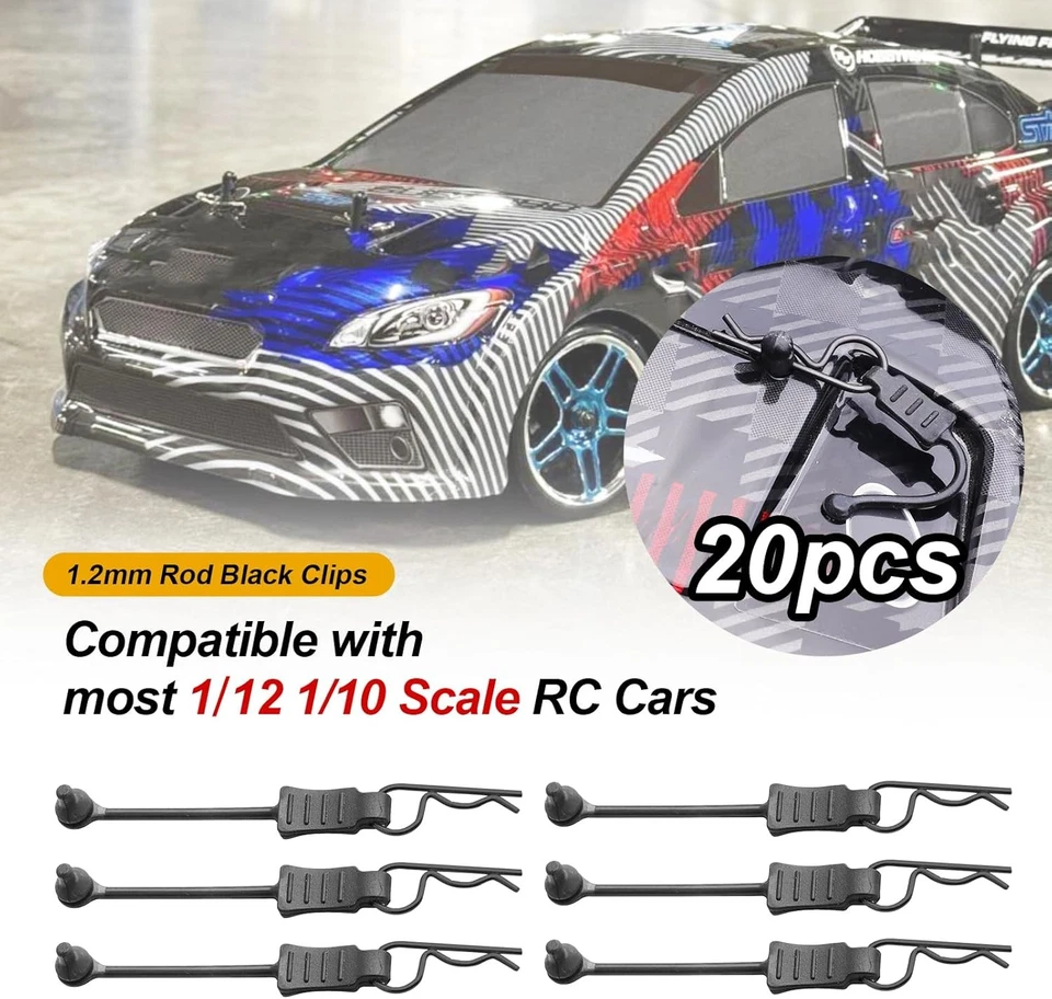 20pcs HobbyPark Universal RC Car Body Clips and 1.2mm Rod Black  - Image 2 of 4