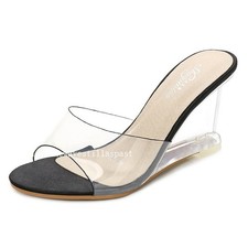 Sandalias de tacón de cuña transparentes de PVC de verano para mujer Zapatos con punta abierta Zapatilla