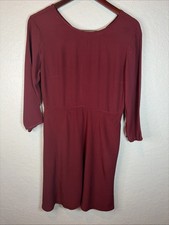 GAP Fit & Flare Dress Womens Burgundy Short Mini Scoop Neck Long Sleeve, Size 14