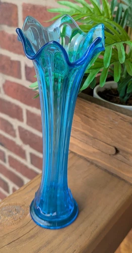 Fenton Stretch Ruffled Vase Blue Glass