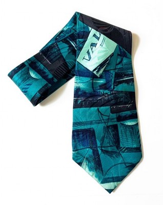 CLAUDE MONTANA Blue/Green Abstract Print Art Silk Tie ITALY 58''/3.5 