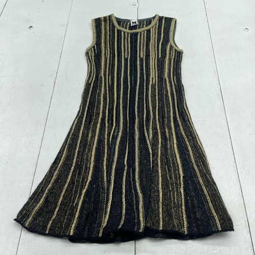 M Missoni Sweater Dress Womens 40 Black Gold Striped Knit Sleeveless A Line