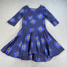 Tea Collection Dress Girls 7 Blue Floral High Low Fit Flare 3/4 Sleeve Cotton