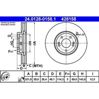 Bremsscheibe ATE 24.0128-0158.1 (2 Stk.) FüR Hyundai Santa FÉ II