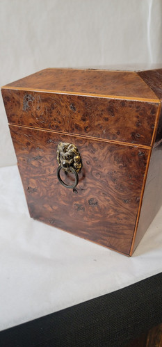Antique Burl Wood English Tea Caddy Box - Picture 10 of 18