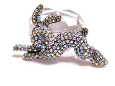 Large Vintage Inspired Crystal Easter Bunny Rabbit Spring Brooch Pin CHARMING!