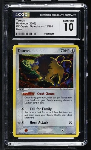 CGC 10 GEM MINT Tauros 12/100 EX Crystal Guardians Holo Pokemon Card