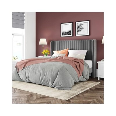 Elegant Full Size Bed, Velvet Upholstery, Wingback Headboard, Space,Saving