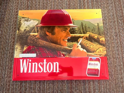 Vintage 1980 Winston Cigarette Tobacco Metal Tin Sign 21x17