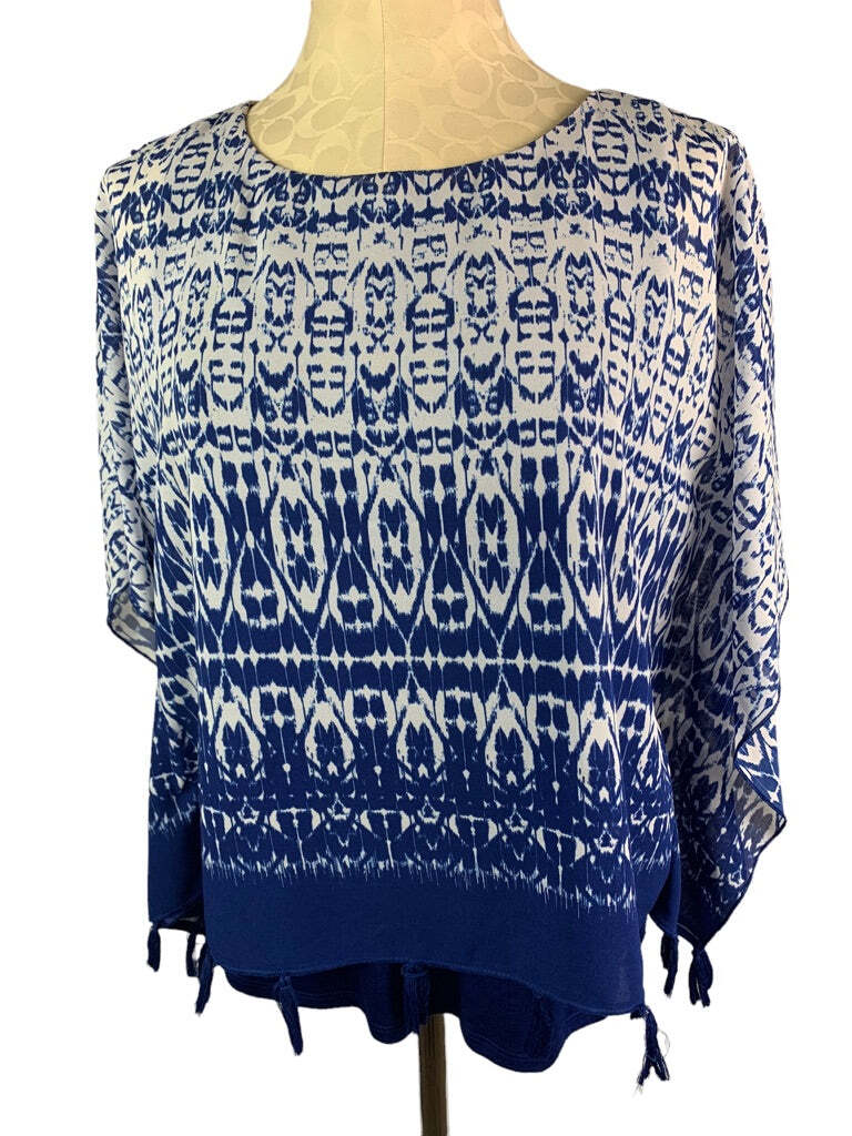 Medium Petite Ruby Rd Blue White Lined Sheer Wome… - image 2