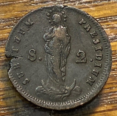 1814 Genoa 2 Soldi Nice Original XF w/Planchet Flaw as Struck KM-282.1 CHN