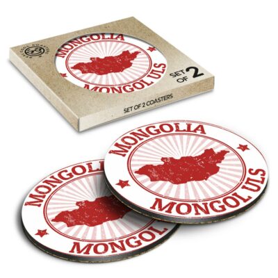 2 x Box Runde Untersetzer - Mongolei Mongol Uls Reisekarte #4726