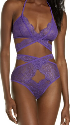 OH LA LA CHERI Charlena Crossover Bralette & High Waist Panty Purple Lingerie
