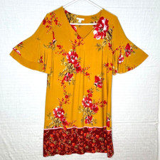 EUC Est. 1846 Women's Short Ruffled Sleeve V Neck Polyester Dress Sz M