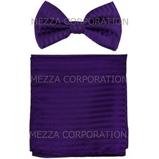 New men's pre-tied bowtie set tone on tone stripes polyester wedding prom purple