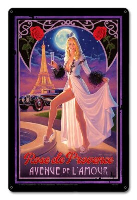 Rose de Provence L`Amour Frankreich Paris Pin Up Retro Sign Blechschild Schild