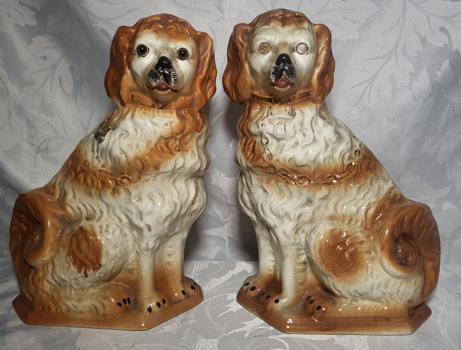 Victorian Staffordshire Bo'ness Type Pottery Wally Dogs Eye Missing Size 33cm