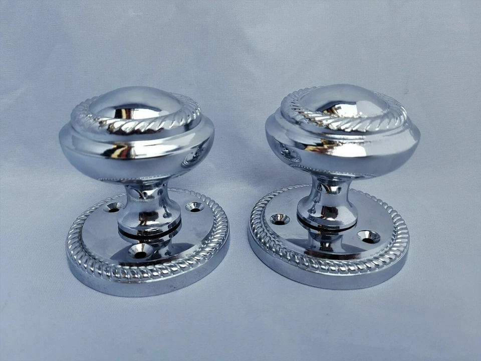 Door Knobs Chrome Interior Mortice Georgian Rope 63mm Diameter Rose 50mm Knob D1 - Image 2 of 4