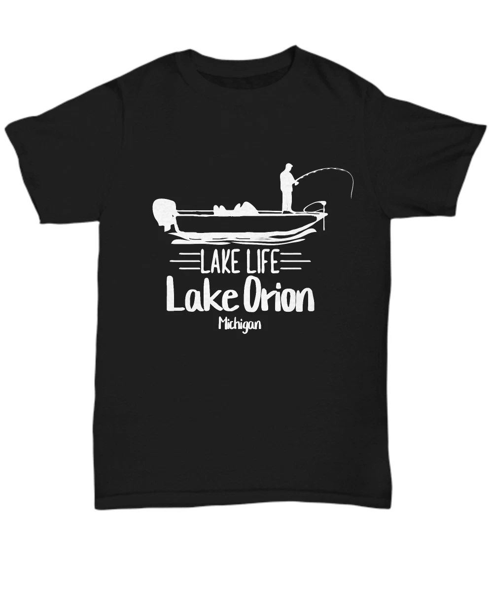 Lake Orion Michigan Fishing Shirt Funny Gift Fisherman Dad Boat Captain Grandpa