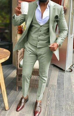 Da Uomo Verde Oliva Abito 3 Pezzi Handmade Festa Matrimonio Indossare Cena  Coat | eBay