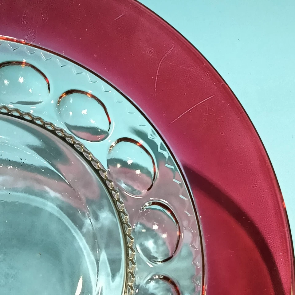 Vintage Indiana Glass Kings Crown Thumbprint Design Ruby Red Flash Salad Plates - Image 4 of 4