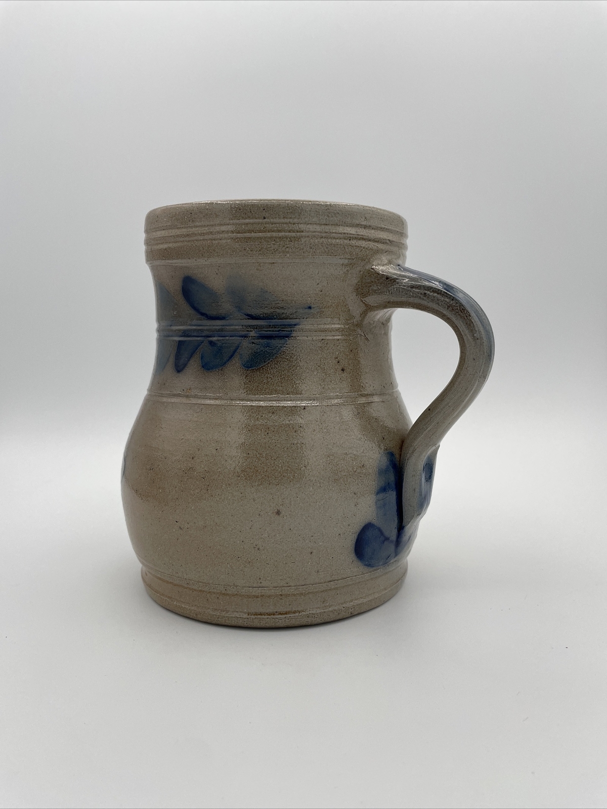 1987 Beaumont Pottery York Maine Salt Glaze Stoneware Cobalt Flower