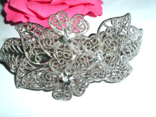Vintage Beaded Silver Dogwood Flower and Rhinestone Hair Barrette