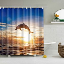 Waterproof Polyester Fabric Bathroom Shower Curtain Sheer Panel Decor 12 Hooks