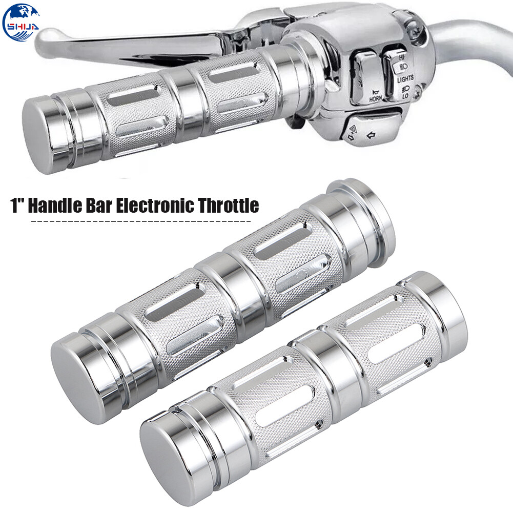 1" Chrome Electronic Throttle Hand Grips Handlebar Fit For Harley Touring 08-23