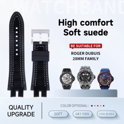 28mm Soft Nubuck Leather Nylon Watch Strap Fits Roger Dubuis Excalibur Models