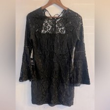 EXPRESS Women’s Black Lace Bell Sleeve Scoop Back Dress Size 12 NEW