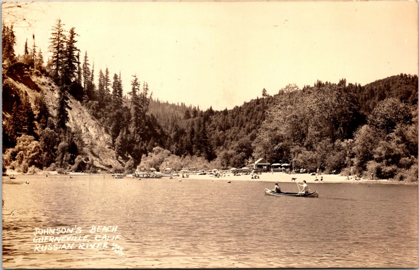 Postcard CA Guerneville; Johnson's Beach; Russian River; RPPC; Real