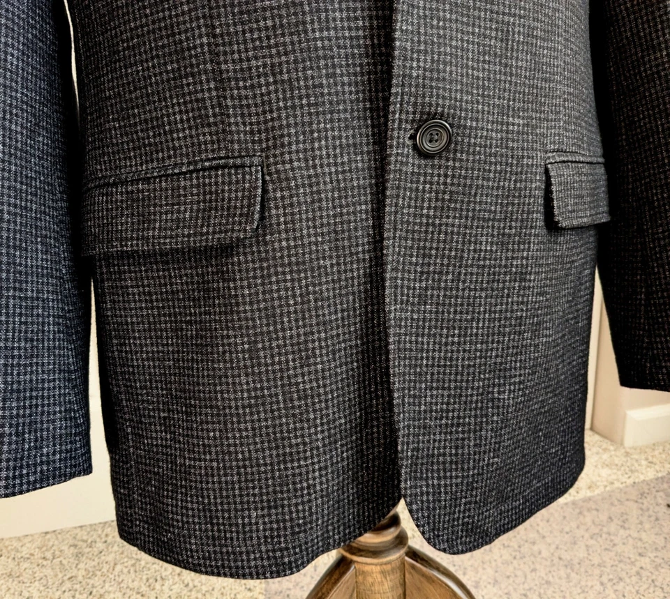 Vintage LL Bean Black Gingham Travel & Outdoor Blazer Jacket Mens 42 Tall *WoW!* - Image 3 of 4