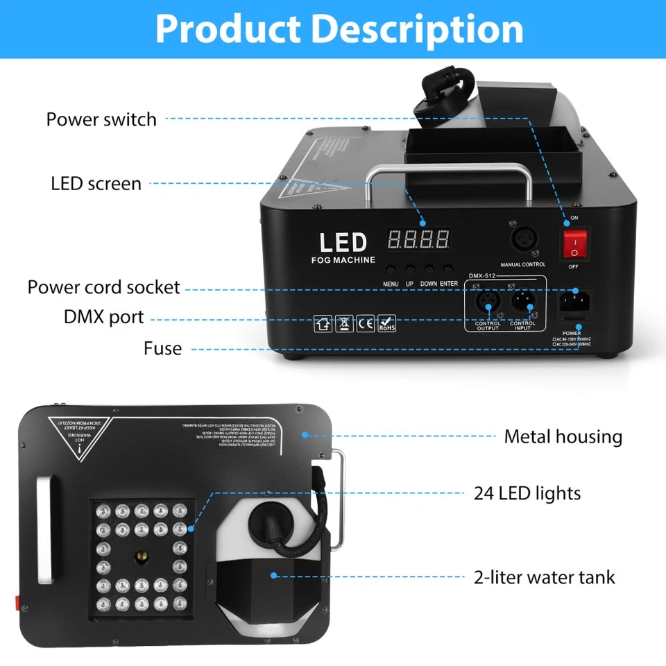 1/2pcs 1500W Fog Machine DMX Fogger Party Stage DJ Vertical Smoke Machine - Image 2 of 4