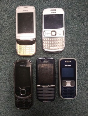 LOT OF 5 NOKIA Cellphones: C2-02; Asha 302; 7230; Asha 300; 1209. Read Listing
