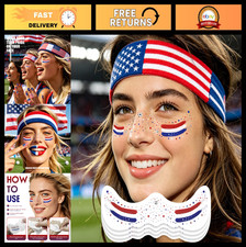 USA Soccer Fan Temporary Tattoos - Red White Blue Freckles Face Stickers, Waterp